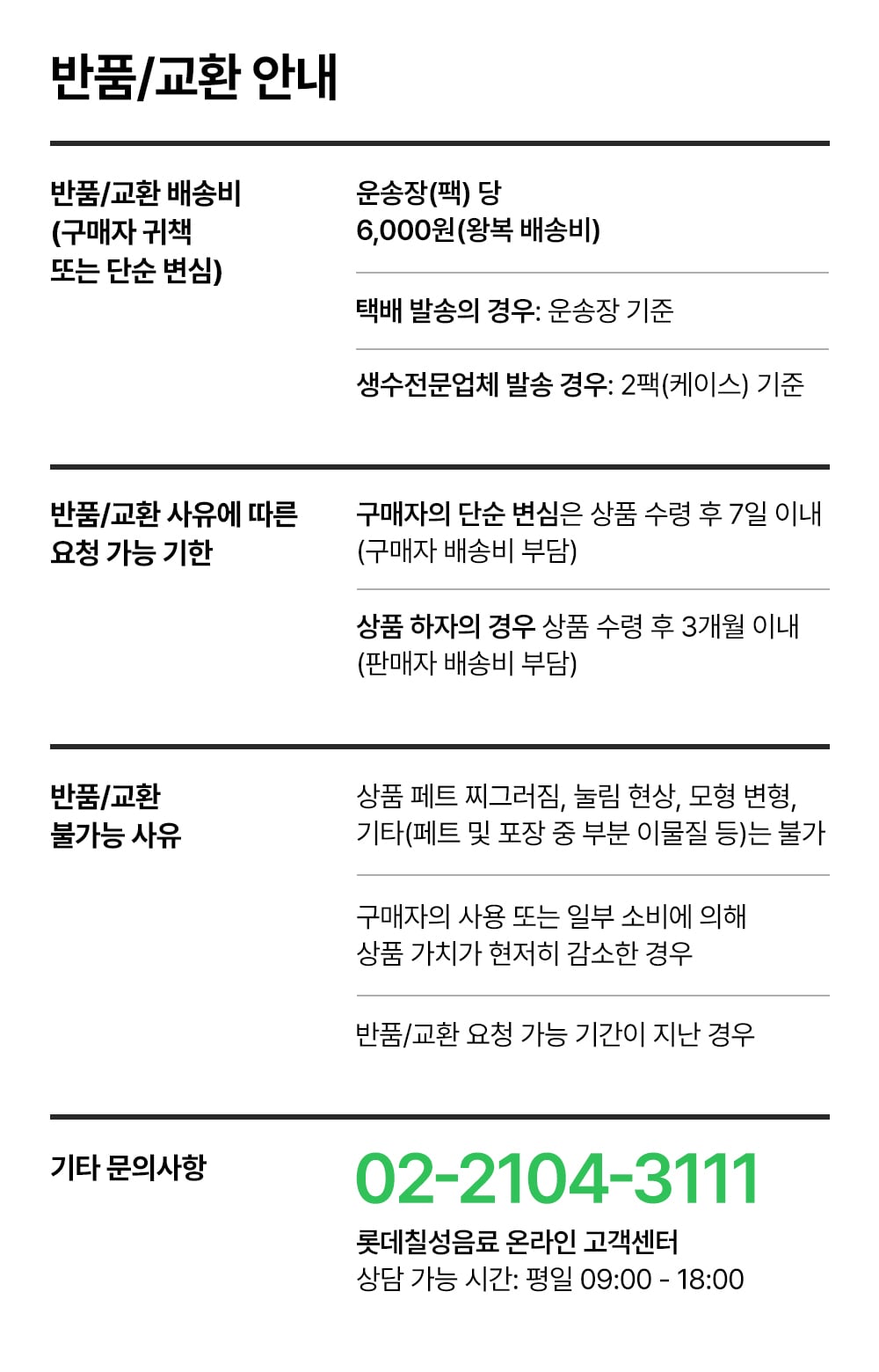 반품비 안내