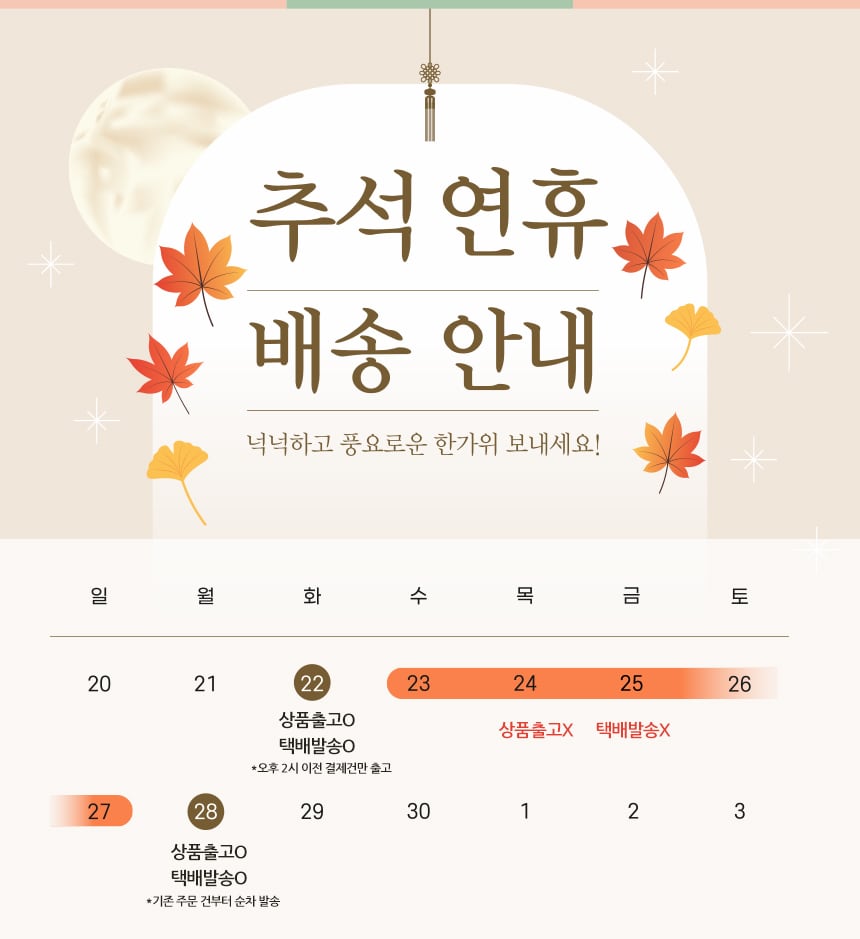 추석 연휴 택배 출고 안내