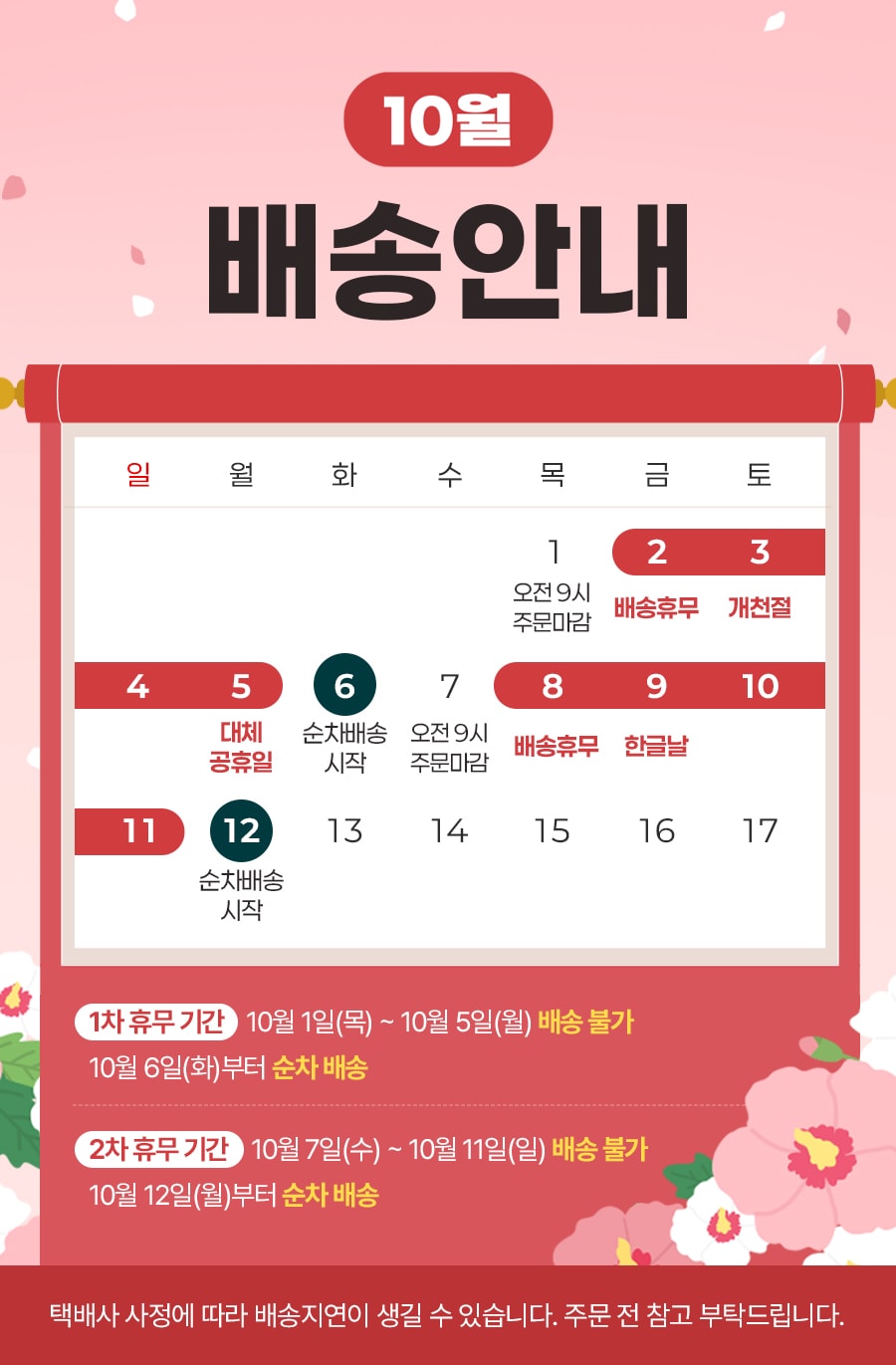 연휴로 인한 택배 휴무 공지
