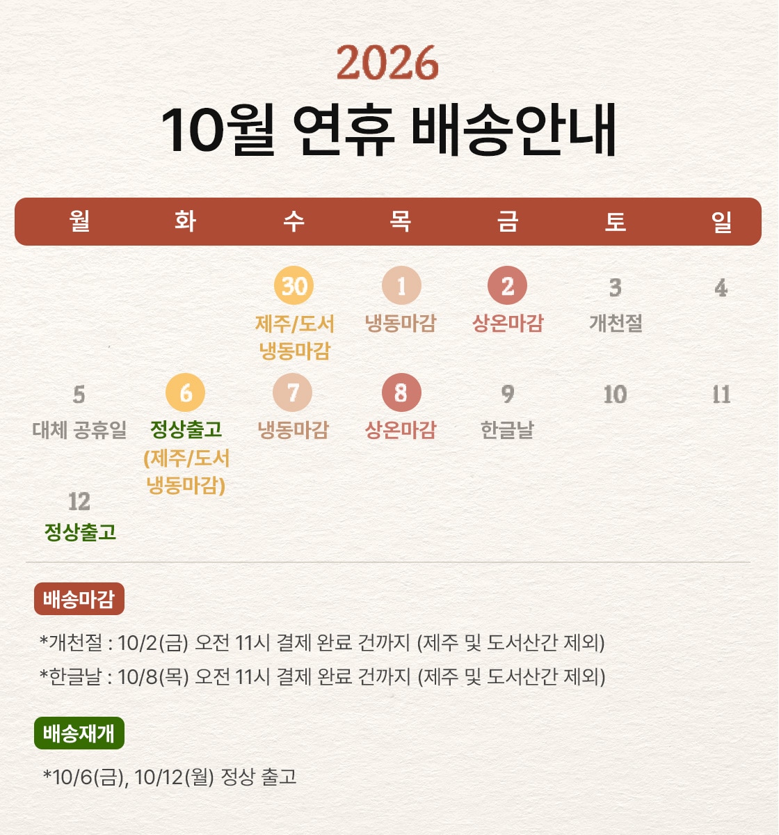 26년도 개천절/한글날 배송공지