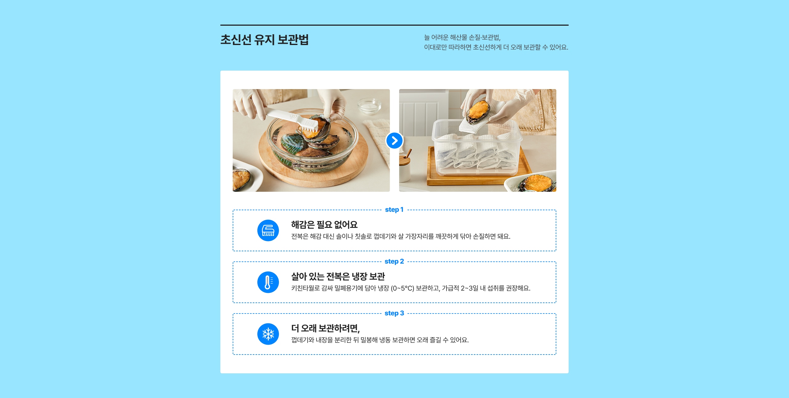 초신선 유지 보관법 해감은 필요 없어요 신선한 식품은 냉장 보관 더 오래 보관하려면