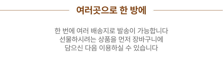 여러곳으로 한 방에 한 번에 여러 배송지로 발송이 가능합니다 선물하시려는 상품을 먼저 장바구니에 담으신 다음 이용하실 수 있습니다