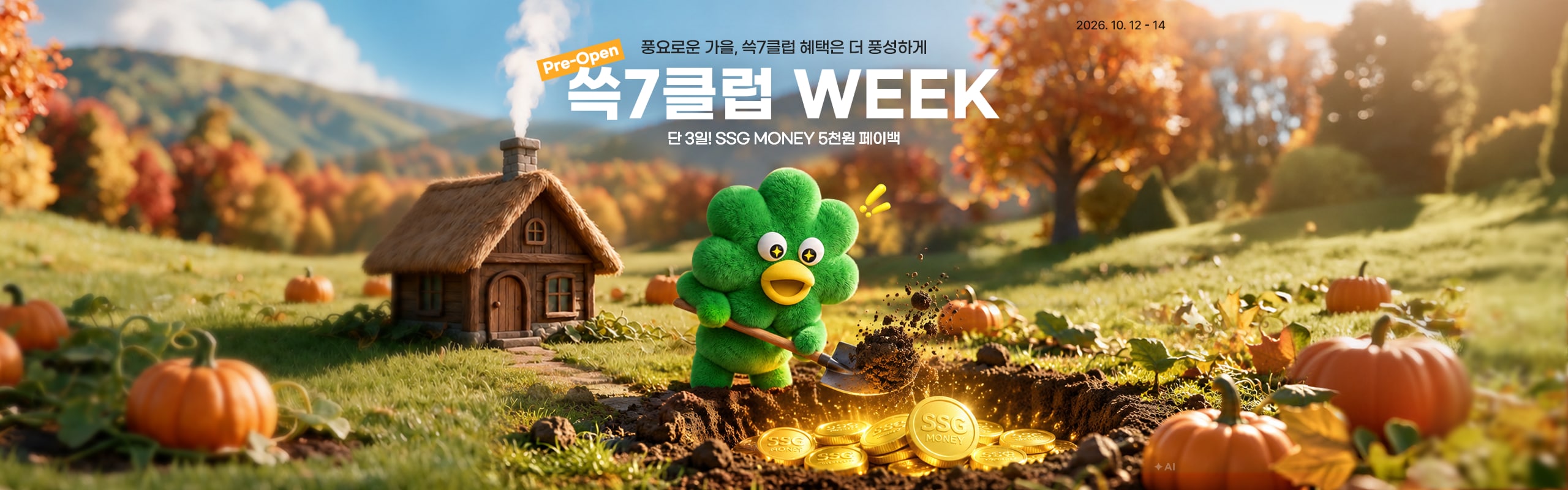 Pre-Open 쪽으로 오는 가을, 쑥7클럽 혜택은 더 풍성하게 쑥7클럽 WEEK 단 3일! SSG MONEY 5천원 페이백