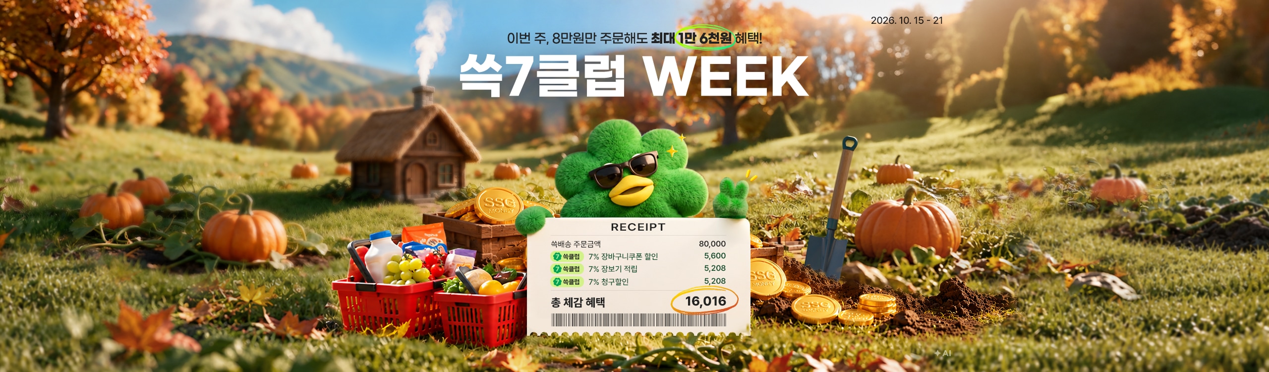 쓱7클럽 WEEK 이번 주, 8만원만 주문해도 최대 1만 6천원 혜택!